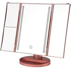 Tri-Fold Lighted Vanity Mirror with LED Lights, Touch Screen